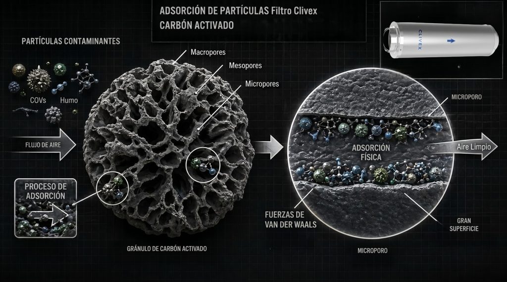 Absorción de particulas con filtro clivex